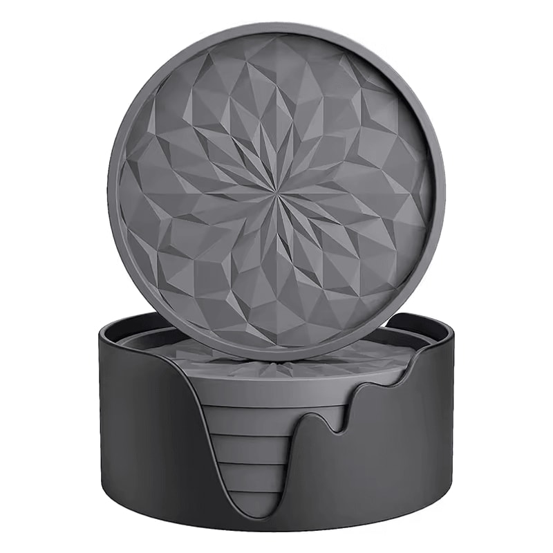 6Piece Silicone Drink Coasters Set With Base Bar Home Office Cup Mats For Tabletop Protection 5