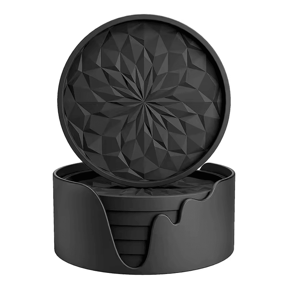 6Piece Silicone Drink Coasters Set With Base Bar Home Office Cup Mats For Tabletop Protection 6