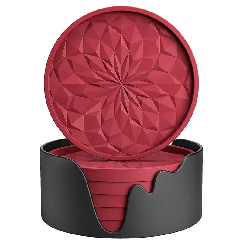 6Piece Silicone Drink Coasters Set With Base Bar Home Office Cup Mats For Tabletop Protection 7