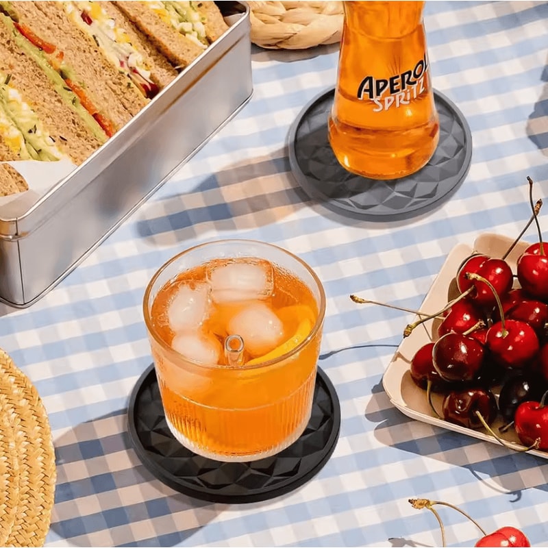 6Piece Silicone Drink Coasters Set With Base Bar Home Office Cup Mats For Tabletop Protection 0