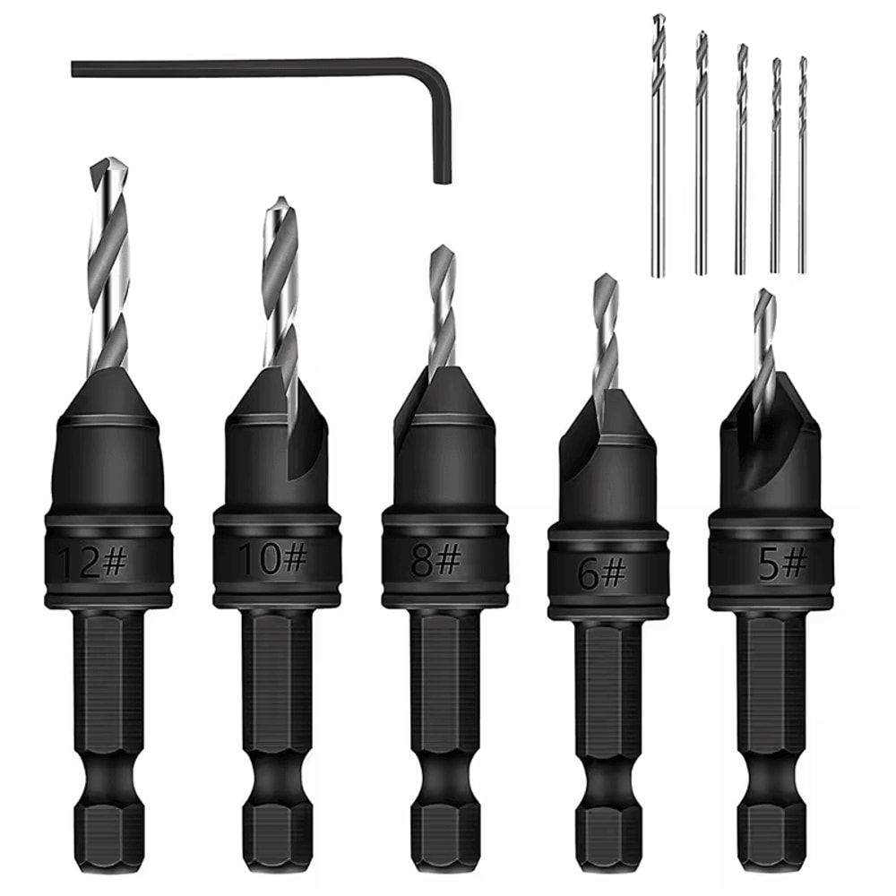 Woodworking Countersink Drill Bit Set Cone Hole Opener With 5 Replaceable Pilot Drill Bits 0