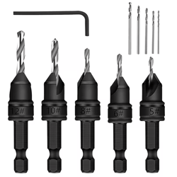 woodworking countersink drill bit set – cone hole opener with 5 replaceable pilot drill bits