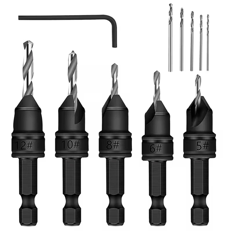 Woodworking Countersink Drill Bit Set Cone Hole Opener With 5 Replaceable Pilot Drill Bits 0