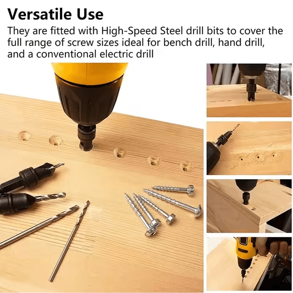Woodworking Countersink Drill Bit Set Cone Hole Opener With 5 Replaceable Pilot Drill Bits 4