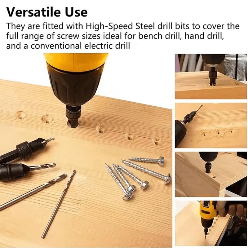 Woodworking Countersink Drill Bit Set Cone Hole Opener With 5 Replaceable Pilot Drill Bits 4