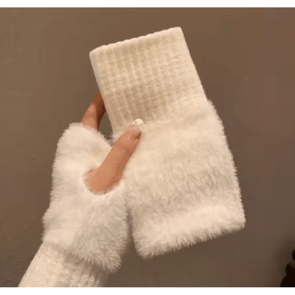 Solid Color Plush Woolen Knitted Touch Screen Half Finger Gloves Autumn Winter Warm Luxury Gloves 7