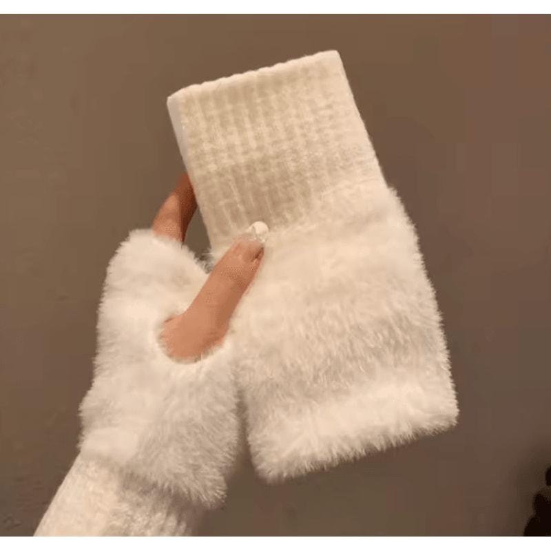 Solid Color Plush Woolen Knitted Touch Screen Half Finger Gloves Autumn Winter Warm Luxury Gloves 7