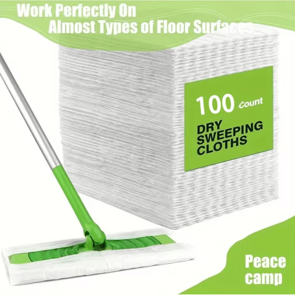 100 Pcs Dust Removal Paper White Aluminum Pole Flat Dust Mop MultiSurface DryWet Floor Cleaner 0