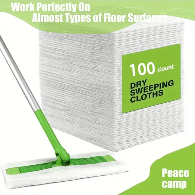 100 Pcs Dust Removal Paper White Aluminum Pole Flat Dust Mop MultiSurface DryWet Floor Cleaner 0