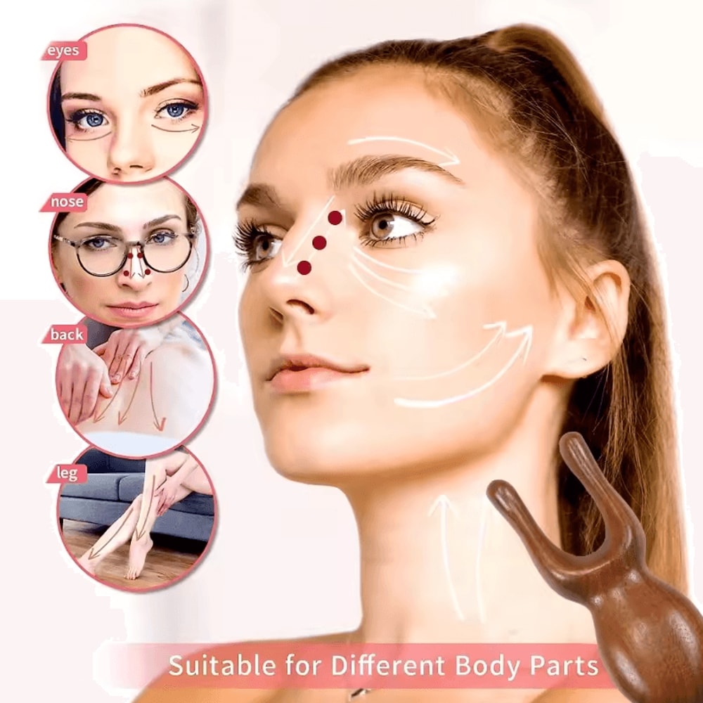 Facial Sandalwood Gua Sha Massager Natural Wooden Scalp Face WideTooth Massage Comb 3