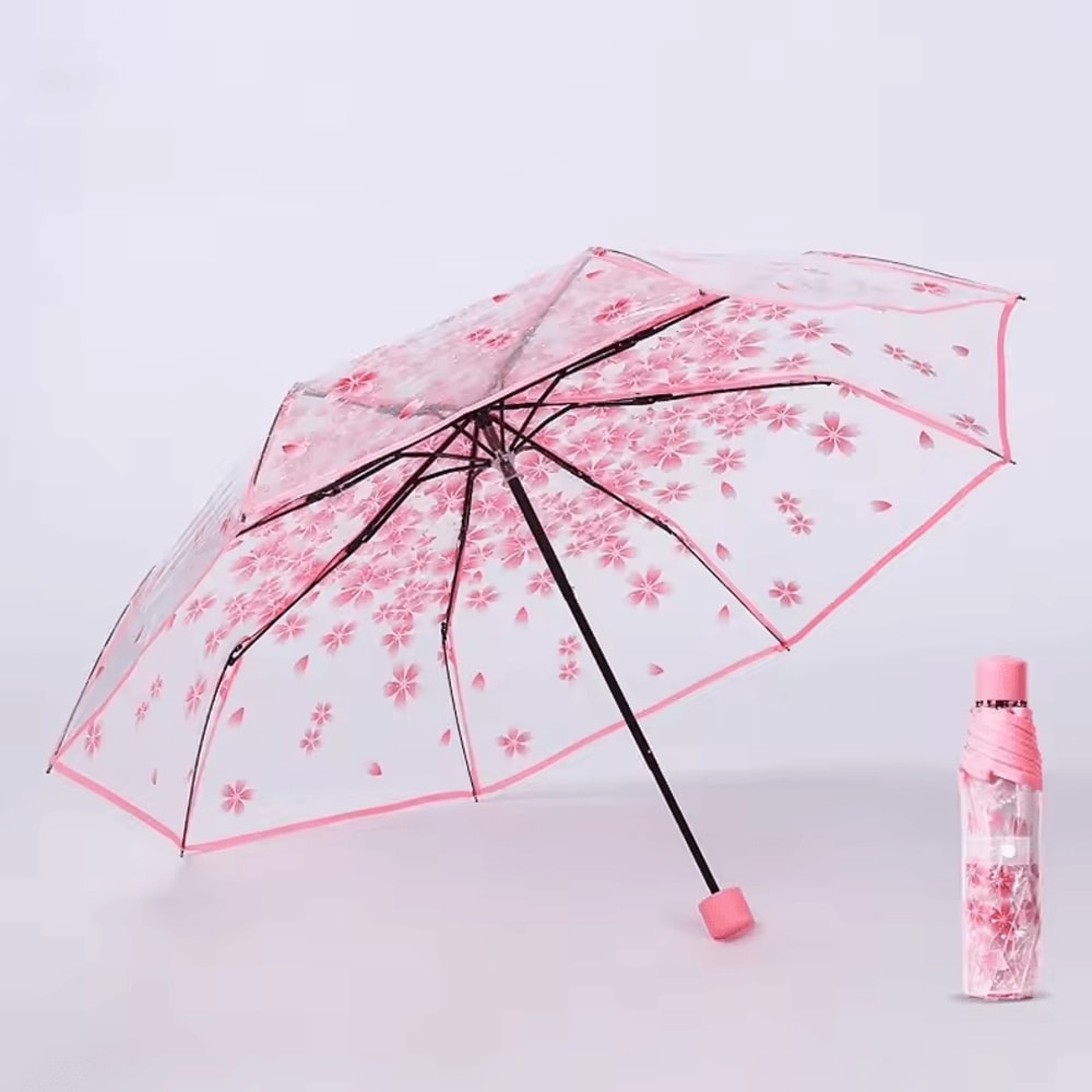 Creative Transparent Cherry Blossom Umbrella Clear Couple Student Beach SunRain Protection 0