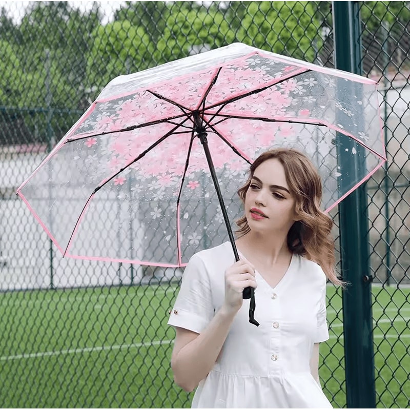 Creative Transparent Cherry Blossom Umbrella Clear Couple Student Beach SunRain Protection 1
