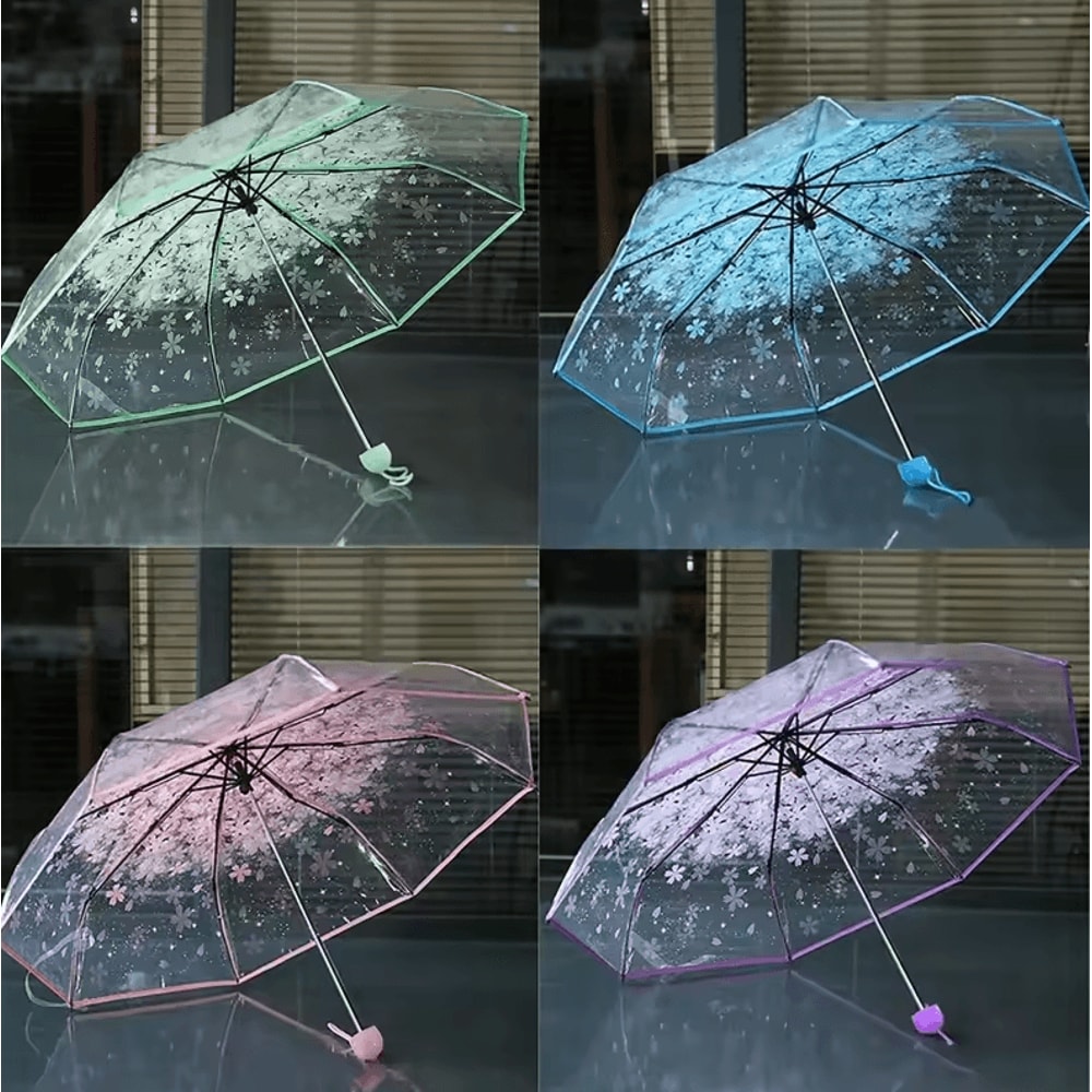 Creative Transparent Cherry Blossom Umbrella Clear Couple Student Beach SunRain Protection 5