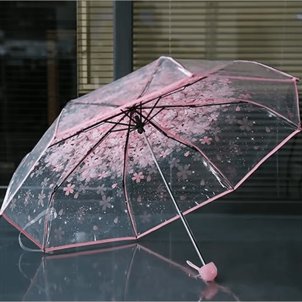 Creative Transparent Cherry Blossom Umbrella Clear Couple Student Beach SunRain Protection 6