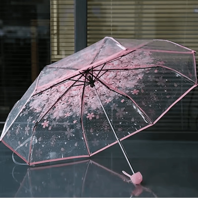 Creative Transparent Cherry Blossom Umbrella Clear Couple Student Beach SunRain Protection 6