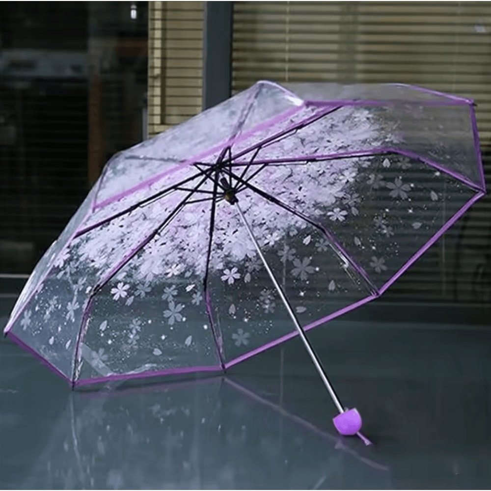 Creative Transparent Cherry Blossom Umbrella Clear Couple Student Beach SunRain Protection 9
