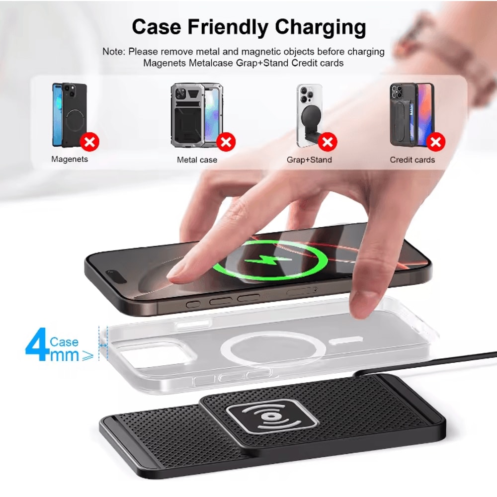 Universal 1 M USB TypeC Wireless Charging Pad NonSlip Portable Phone Charger Stand For Home Car 4
