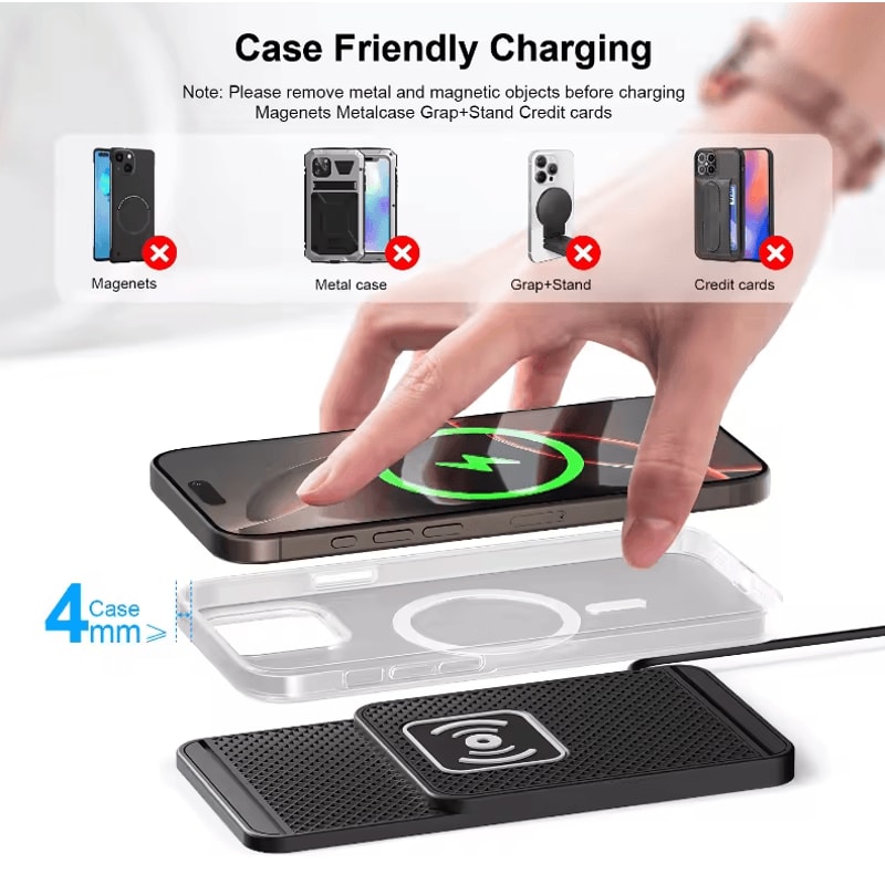 Universal 1 M USB TypeC Wireless Charging Pad NonSlip Portable Phone Charger Stand For Home Car 4
