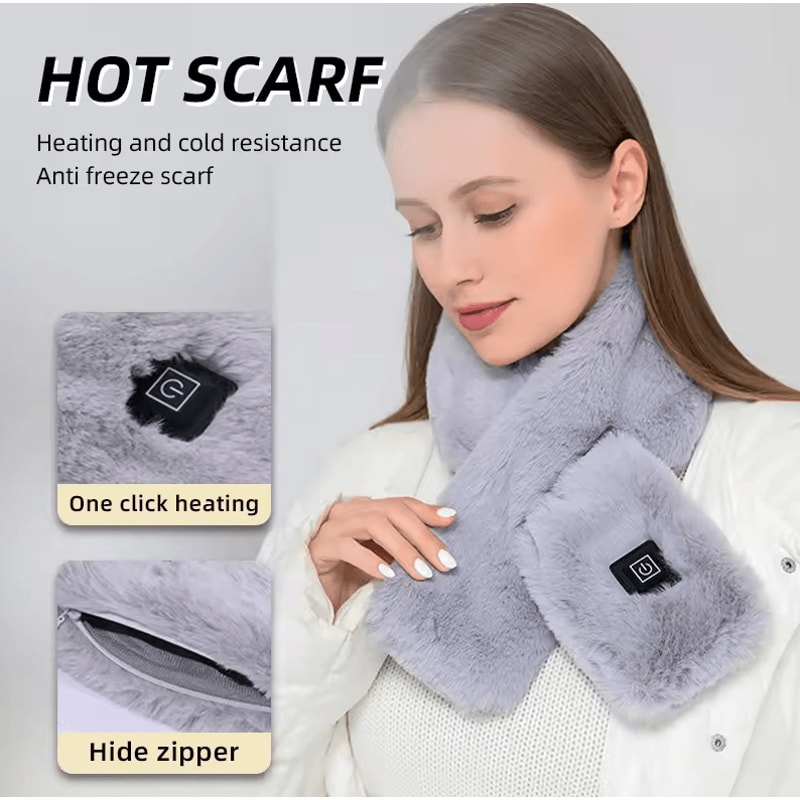 Plush USB Heated Scarf For Winter Faux Fur Heated Neck Warmer Washable Unisex 1