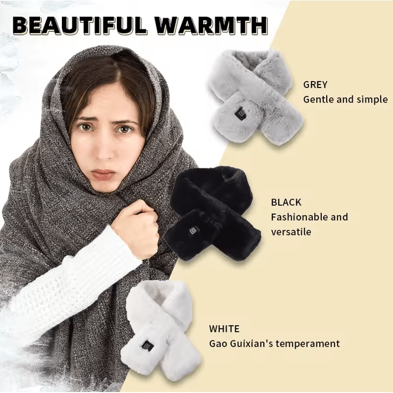 Plush USB Heated Scarf For Winter Faux Fur Heated Neck Warmer Washable Unisex 4