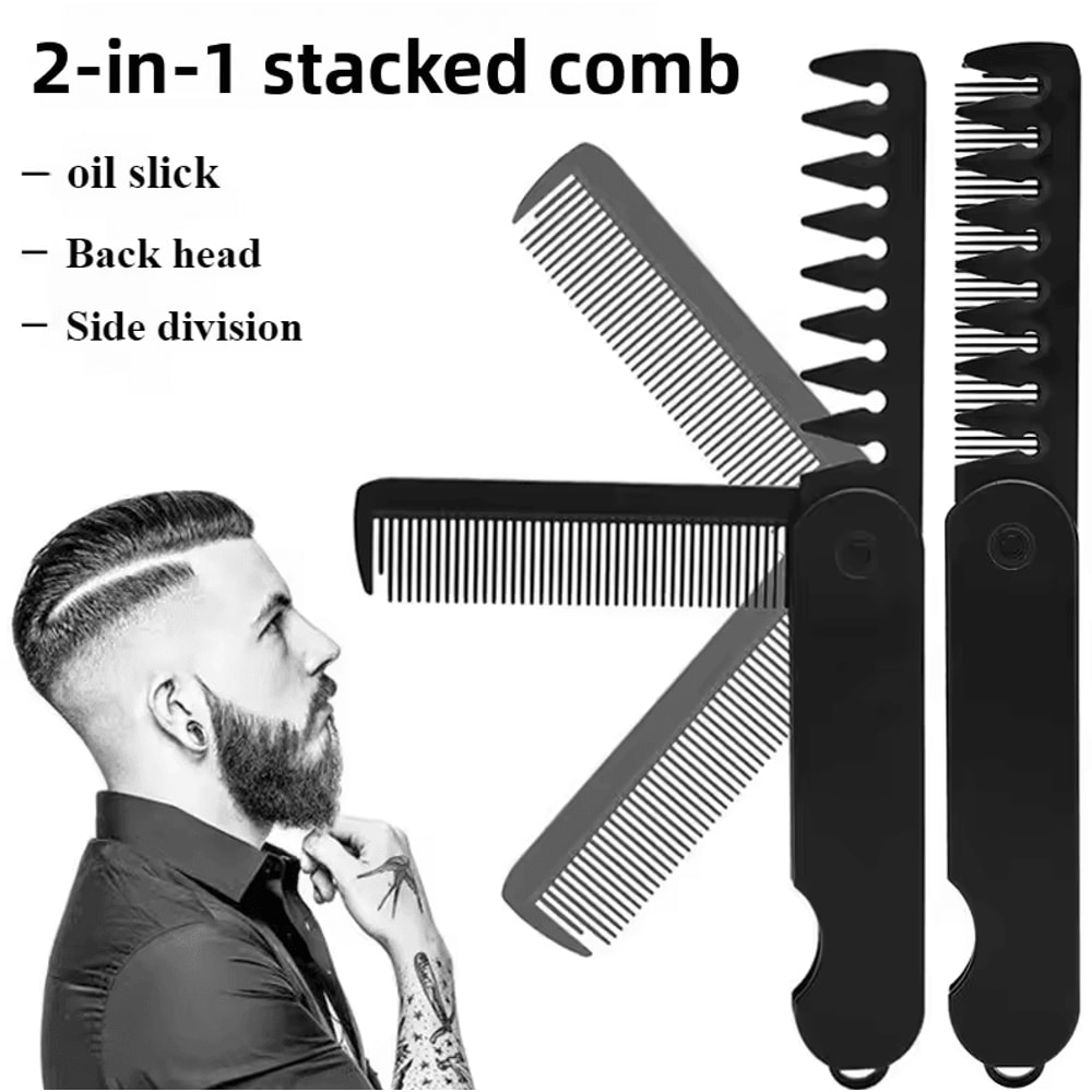 Folding Beard And Hair Comb Grooming Tool 2in1 Double Tooth Portable Travel Beard Comb 0