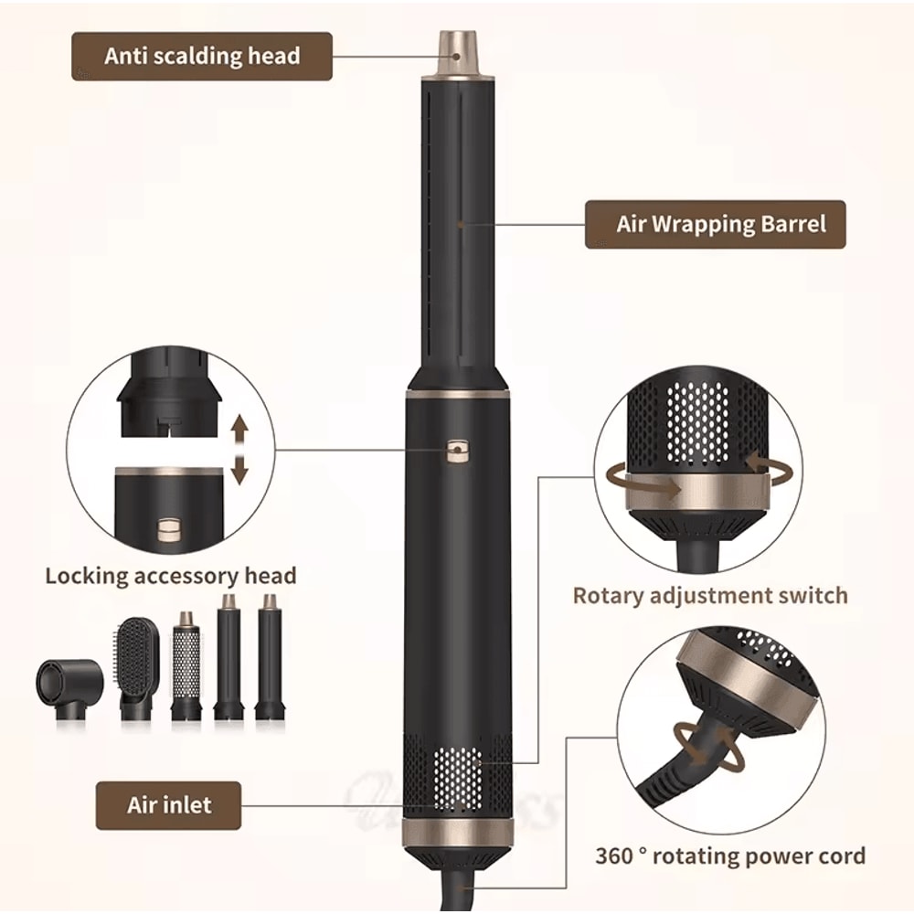 5in1 Ionic Hot Air Brush Styler Hair Dryer Brush With Detachable Heads For Curling Straightening 3