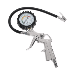 high precision silver dial tire pressure gauge | car tire pressure monitor tool with air pump gun compatibility