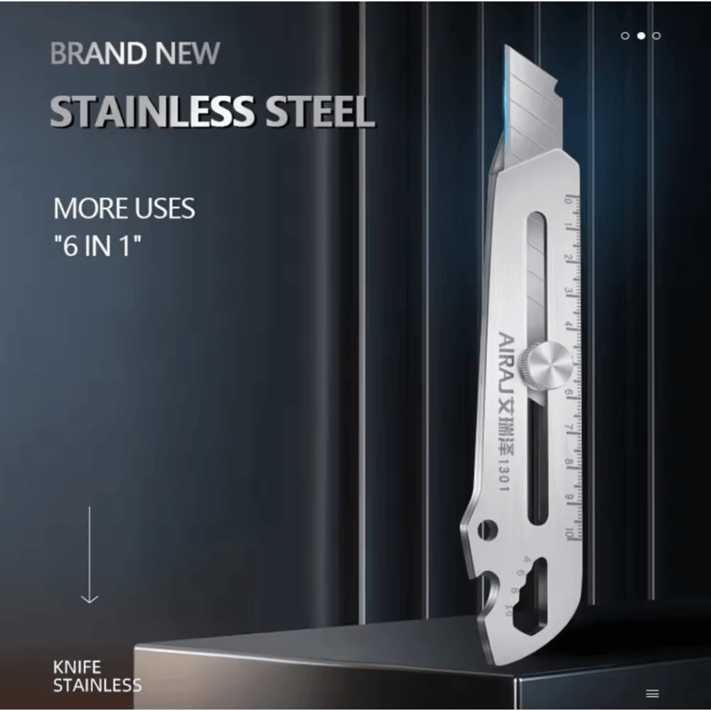 Multifunctional Utility Knife Tool 6in1 Stainless Steel All Purpose Cutter With Bottle Opener Rule 1