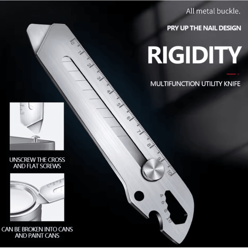 Multifunctional Utility Knife Tool 6in1 Stainless Steel All Purpose Cutter With Bottle Opener Rule 5