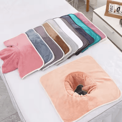 thickened beauty spa massage table face towel with hole | salon & hotel spa linen (14 by 14in)
