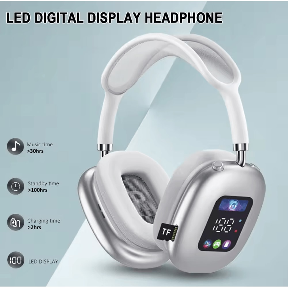 Wireless Bluetooth Touch Headphones With Digital Display HeadMounted Noise Cancellation Earphones 0