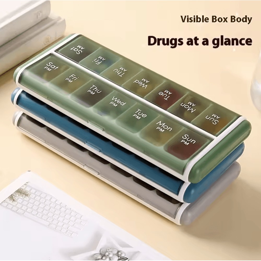 14Grid 7Day Weekly Pill Organizer Box Dustproof MoistureProof Daily Medicine Vitamin Storage Case 1