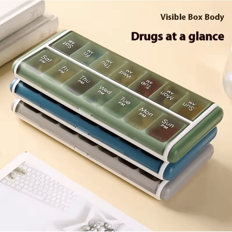 14Grid 7Day Weekly Pill Organizer Box Dustproof MoistureProof Daily Medicine Vitamin Storage Case 1