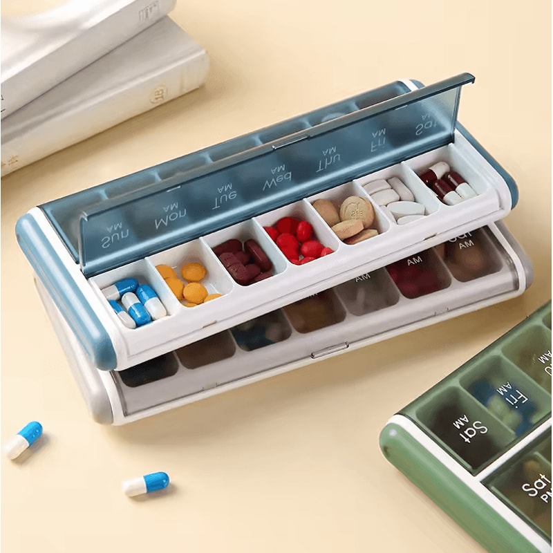 14Grid 7Day Weekly Pill Organizer Box Dustproof MoistureProof Daily Medicine Vitamin Storage Case 4