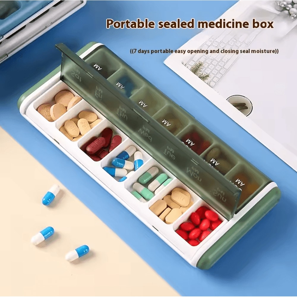 14Grid 7Day Weekly Pill Organizer Box Dustproof MoistureProof Daily Medicine Vitamin Storage Case 5