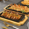 Cast Iron Sizzling Hot Plate Rectangle Barbecue Steak Pan With Wooden Base For Teppanyaki Grilled 2