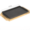 Cast Iron Sizzling Hot Plate Rectangle Barbecue Steak Pan With Wooden Base For Teppanyaki Grilled 6