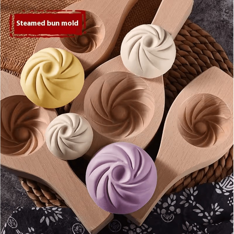 Solid Wood Handmade Mantou Stuffed Bun Mold Dough Shaping Tool For Steamed Buns 0