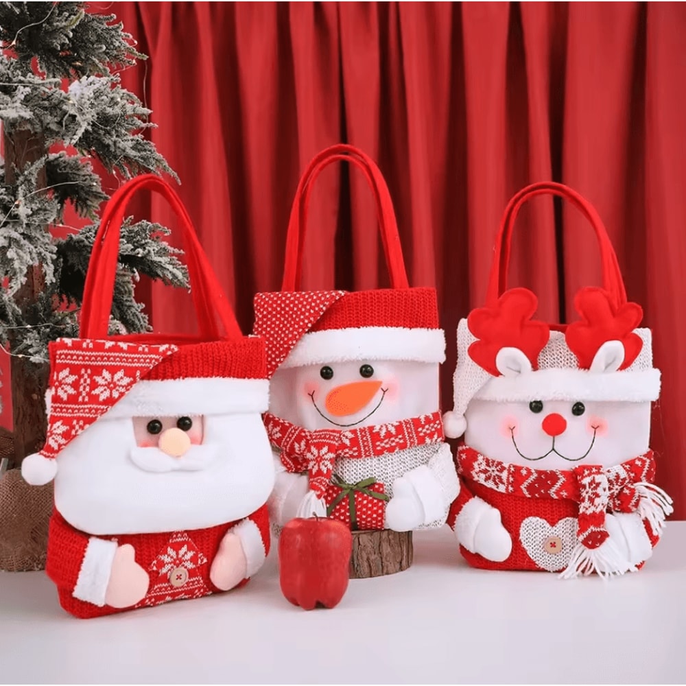 Festive Christmas Gift Tote Bags For Kids Cartoon Christmas Eve Candy Gift Sacks 0