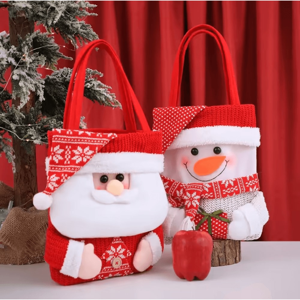 Festive Christmas Gift Tote Bags For Kids Cartoon Christmas Eve Candy Gift Sacks 3