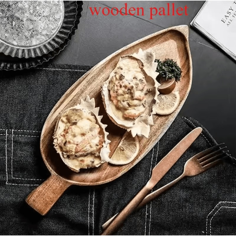 HighQuality Solid Wood Leaf Shaped Tray Waterproof Acacia Wood Serving Board For Steak Sushi More 0