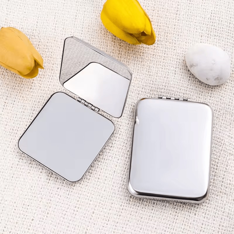 Ultra Slim Folding Cosmetic Mirror Shatterproof Stainless Steel Portable Pocket Makeup Mirror 3