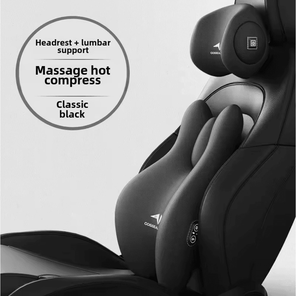 Universal Car Massage Seat Cushion Set Hot Compress Lumbar Headrest Support Pillow For Neck Prote 1