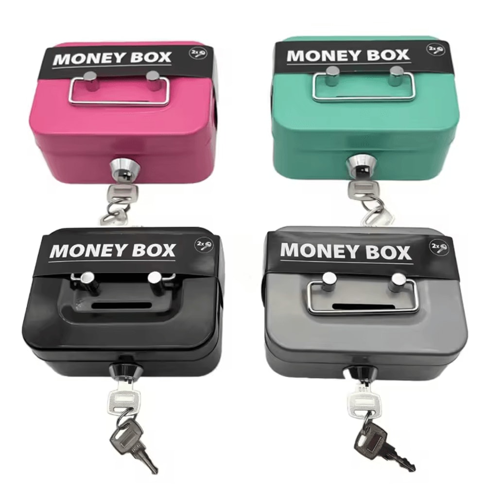 Portable Lockable Cash Box Creative Money Safe Box With Key Handle For Coins Cash Small Valuable 6