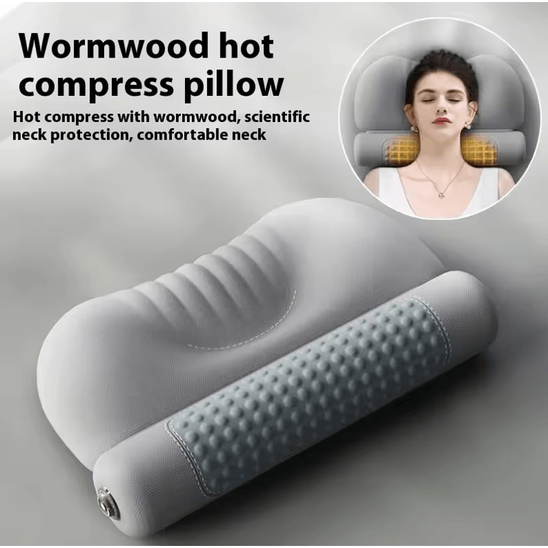 Upgraded Wormwood Hot Compress Cervical Pillow Therapeutic Heating Neck Cushion For Spine Support 0