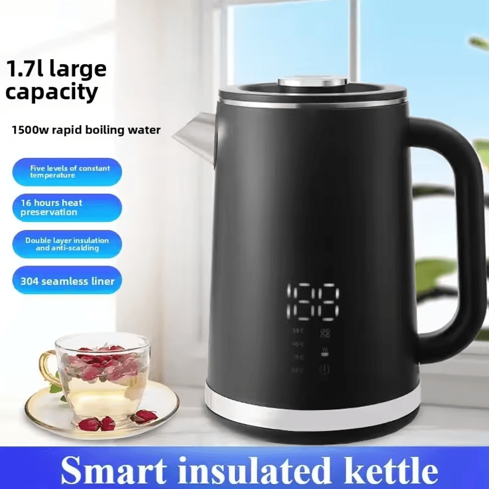 Smart Thermostatic 17 L Electric Kettle Stainless Steel DoubleLayer Insulated Boiling Water Kettle 0