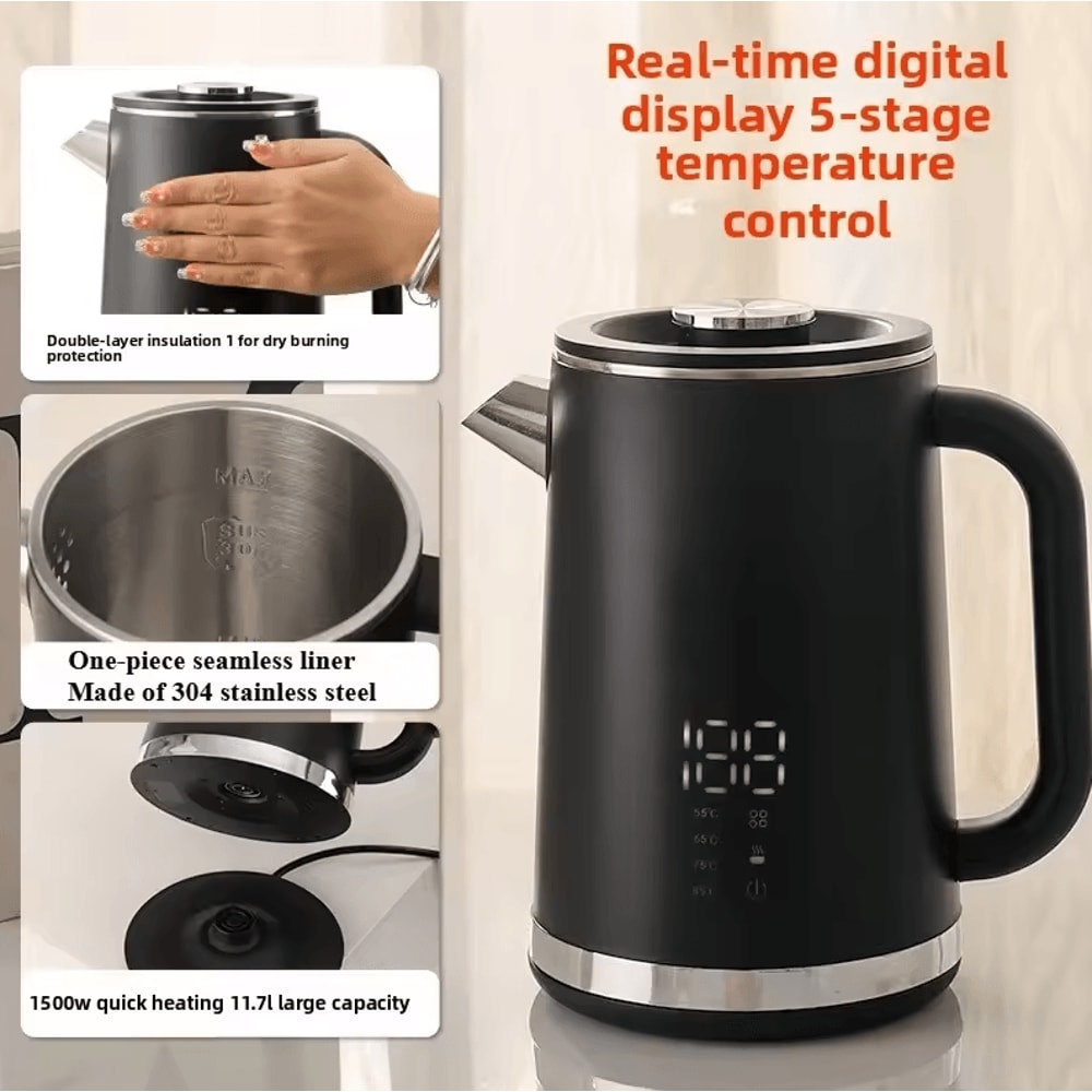 Smart Thermostatic 17 L Electric Kettle Stainless Steel DoubleLayer Insulated Boiling Water Kettle 3