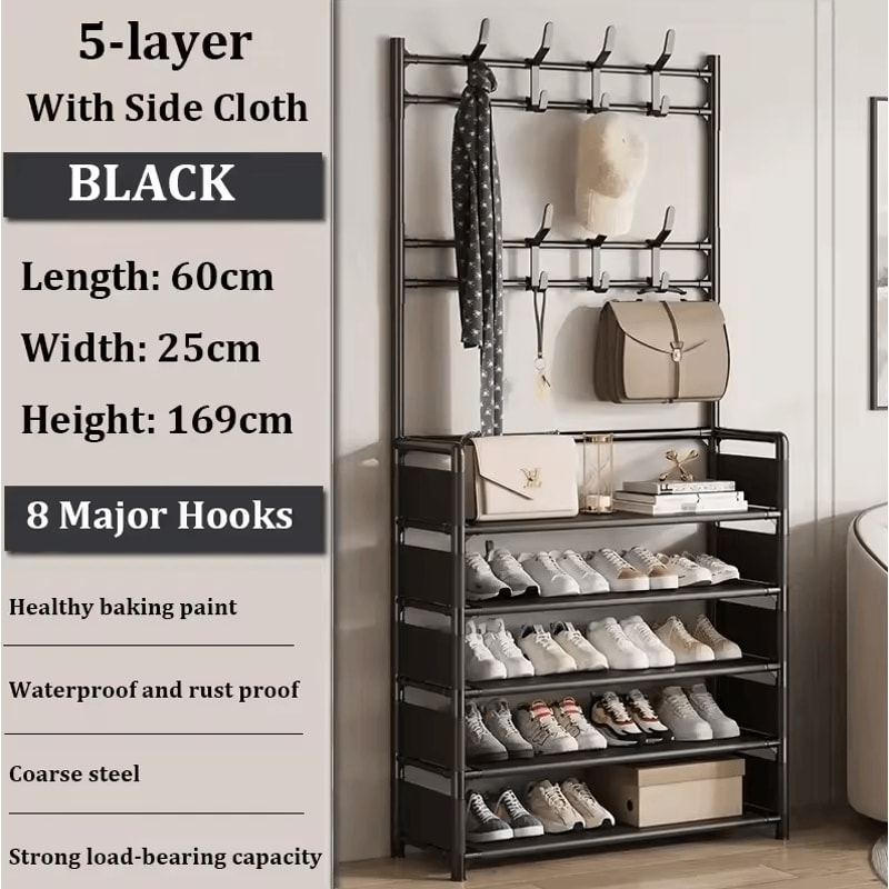 MultiLayer Clothes Shoe Rack FloorStanding Organizer With DIY Doorway Hanger Shelf 9