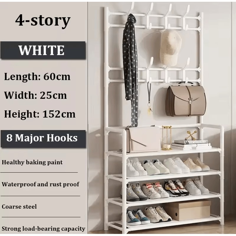 MultiLayer Clothes Shoe Rack FloorStanding Organizer With DIY Doorway Hanger Shelf 10