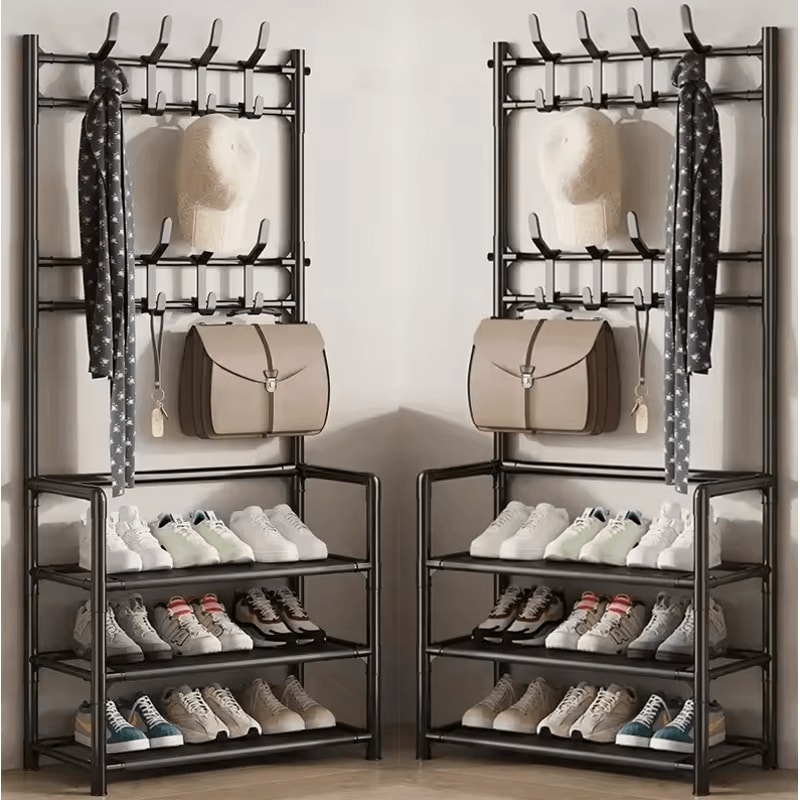 MultiLayer Clothes Shoe Rack FloorStanding Organizer With DIY Doorway Hanger Shelf 11